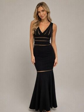 Cache Black Long Mermaid Dress Stretch Body Con Evening Gown Y2K Women's Size 0